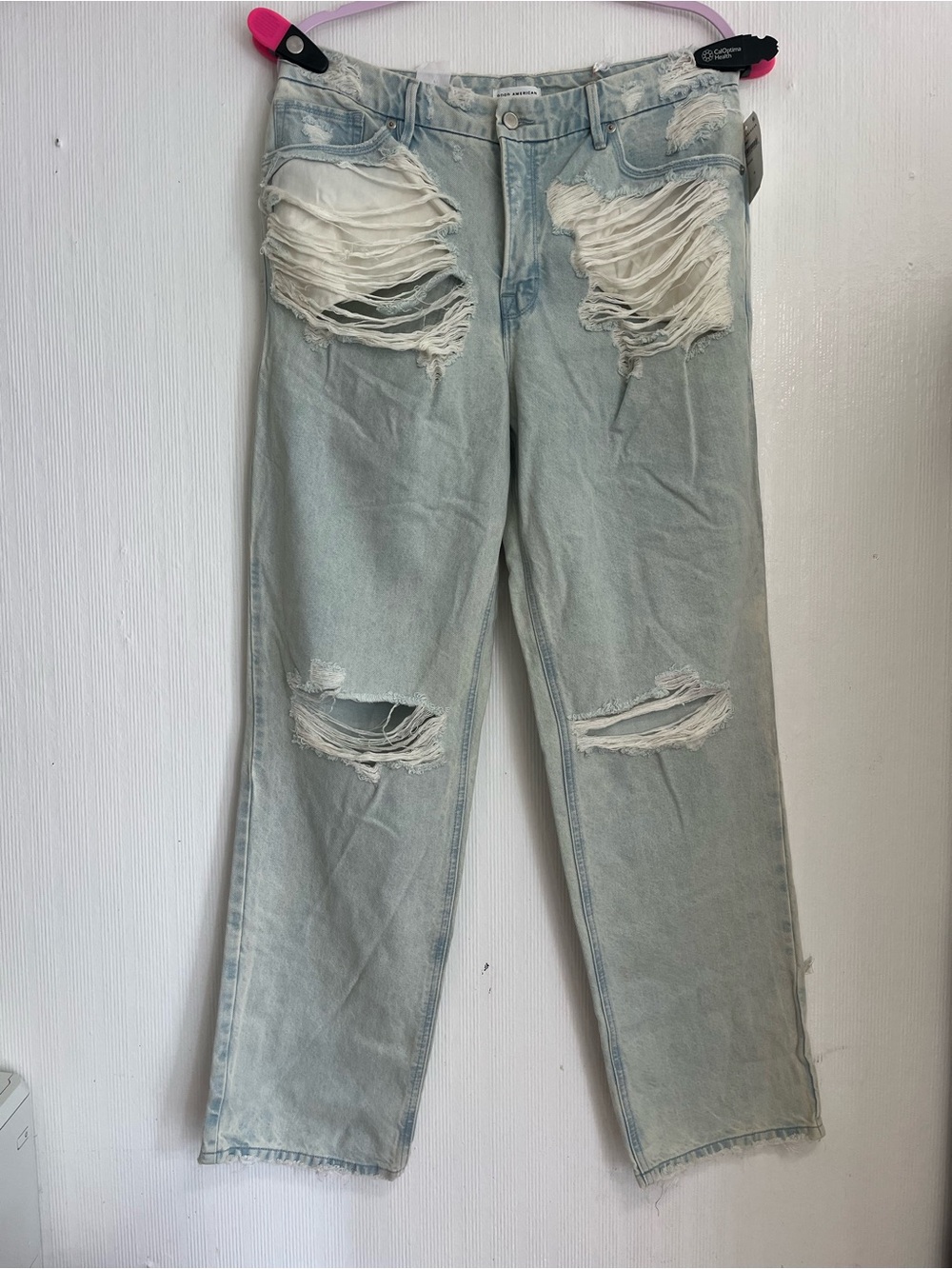 Good American Pale Blue Ripped Boyfriend Jeans